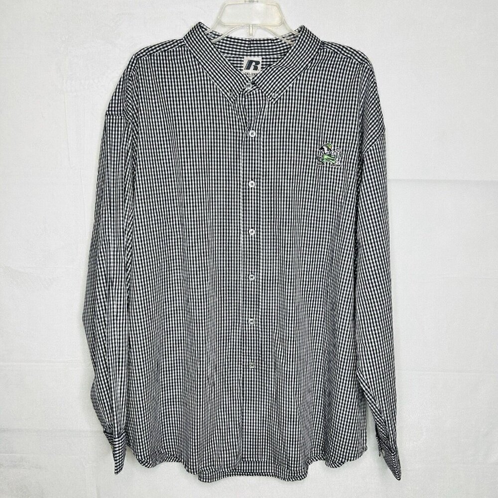 Russell Athletics NCAA Notre Dame Fighting Irish Checkered Button- Down Sz 2XL